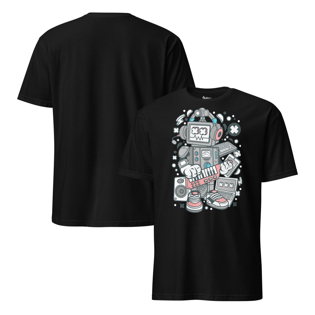 EDM-themed tee featuring robot DJ artwork