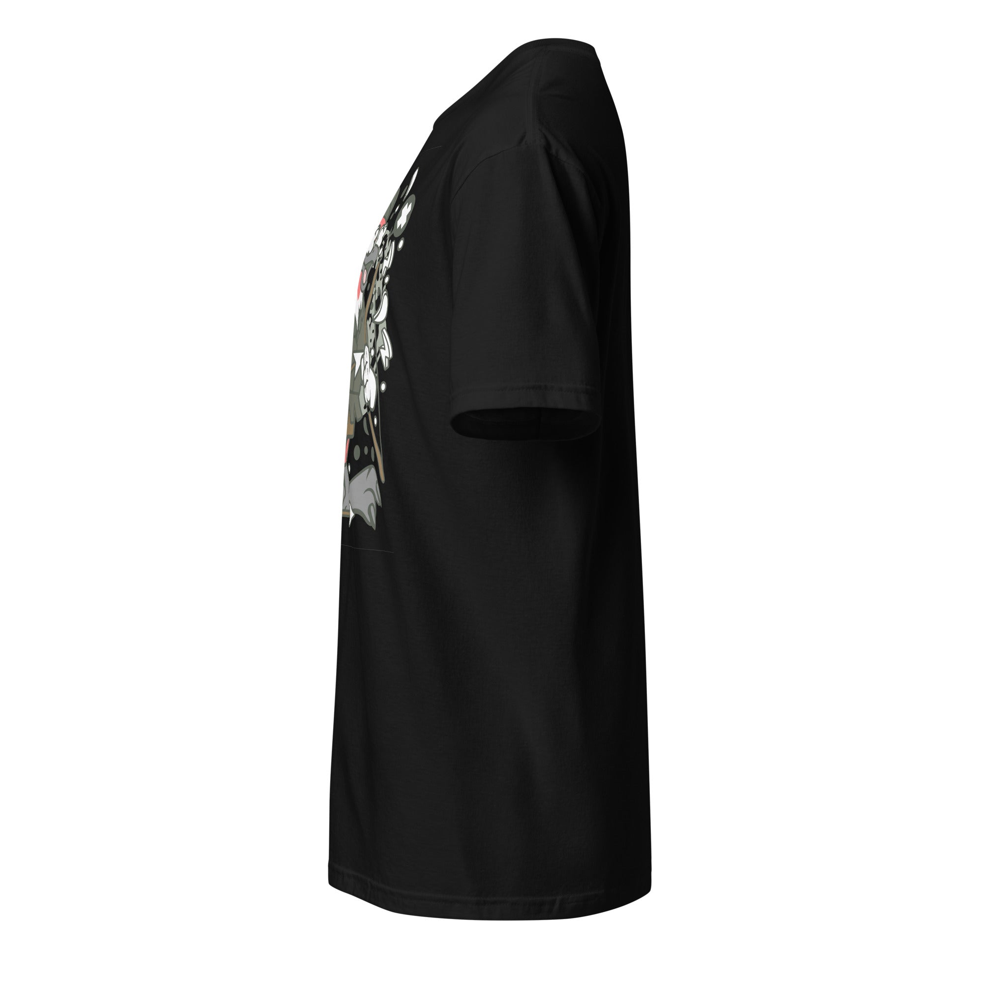 Side view of Brodi Bird shirt on model