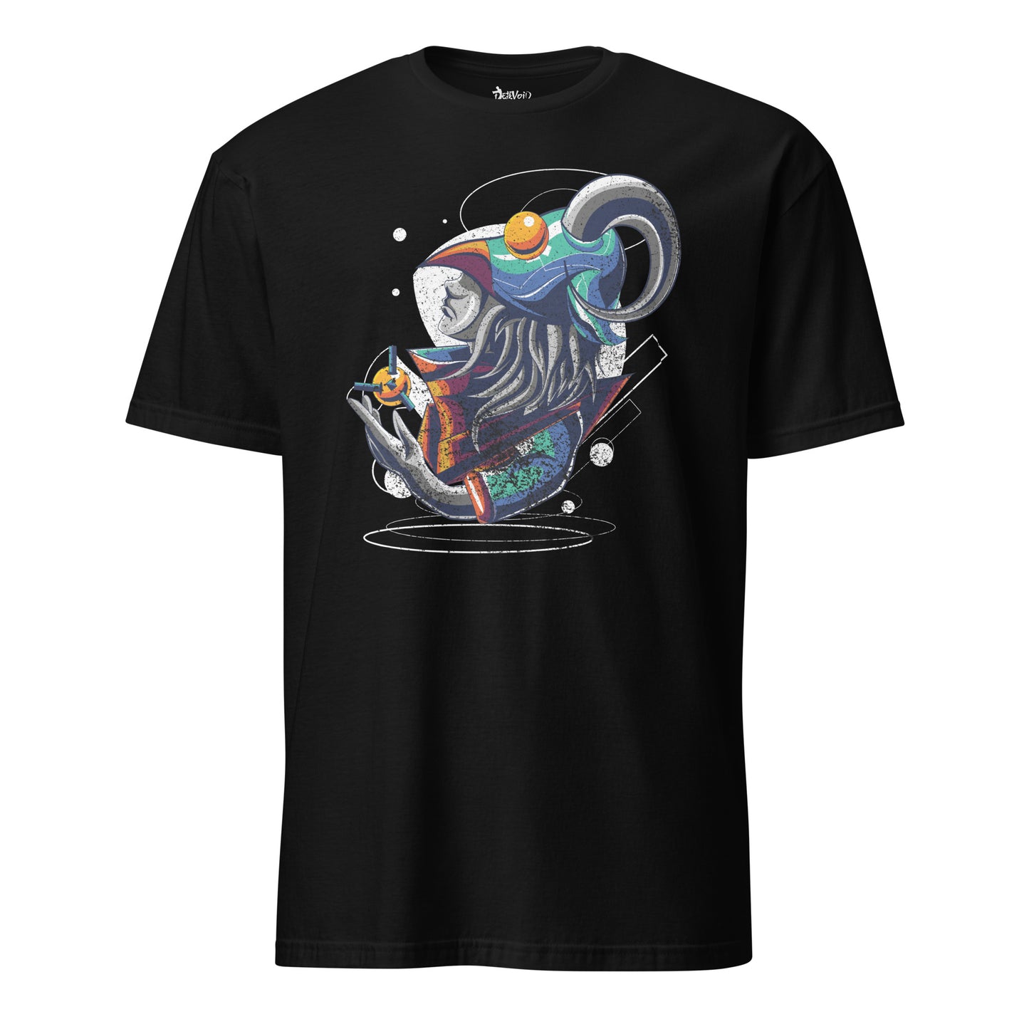 Close-up of Oni face print on shirt

