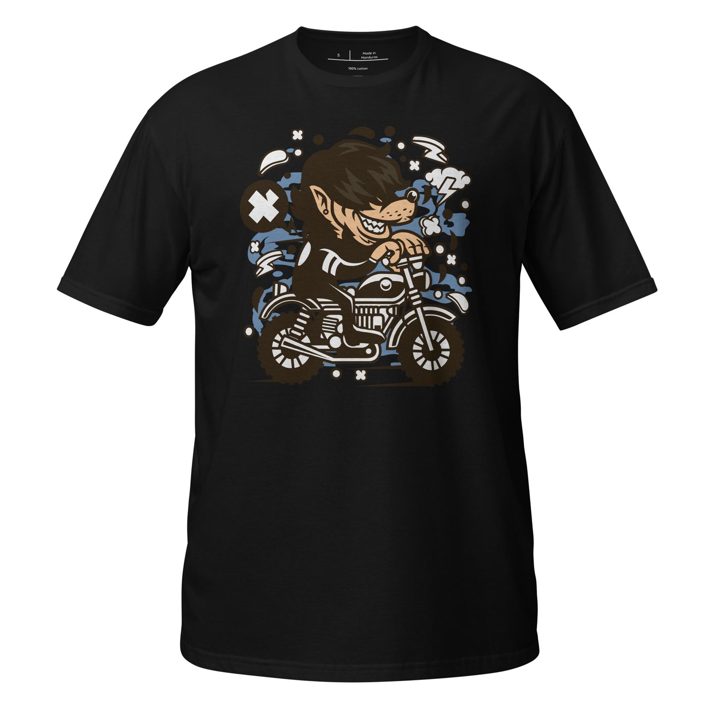 Biker Wacky Wolf Cotton Unisex T-Shirt